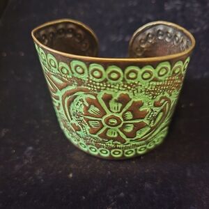 Green Patina Floral Embossed Cuff Bracelet